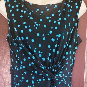 Donna Ricco Elegant Career Stretch Dress Black Turquoise dots tammy control sz 8